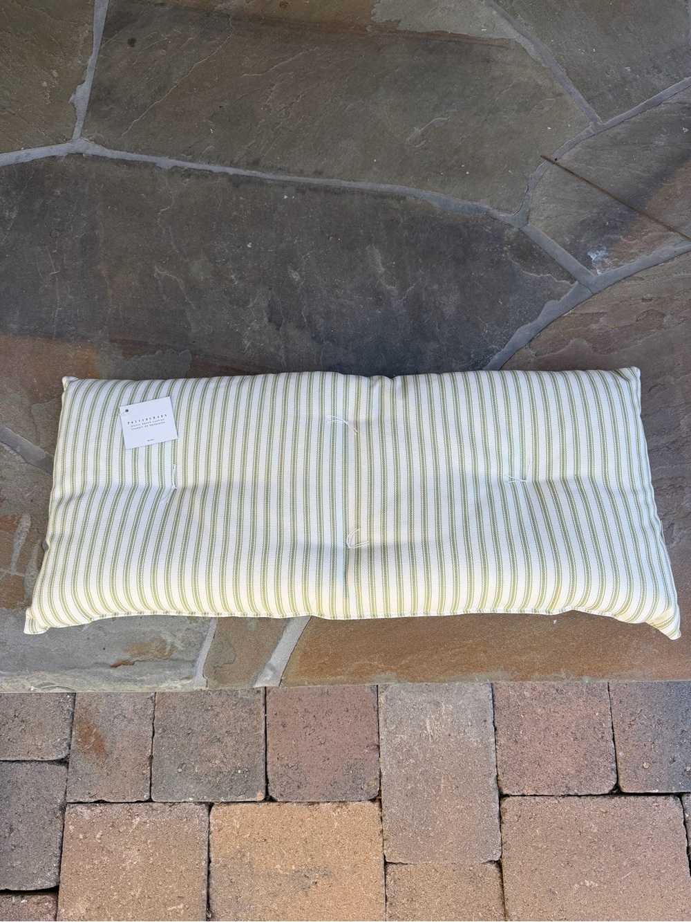 Pottery Barn Picnic Bench Cushion Green and White Striped Tufted Mini